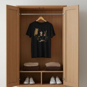 Vintage Cats Playing Poker Funny Meme Graphic T-Shirt Unisex Retro Humor Tee